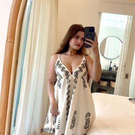 woman mirror portrait in White Dress